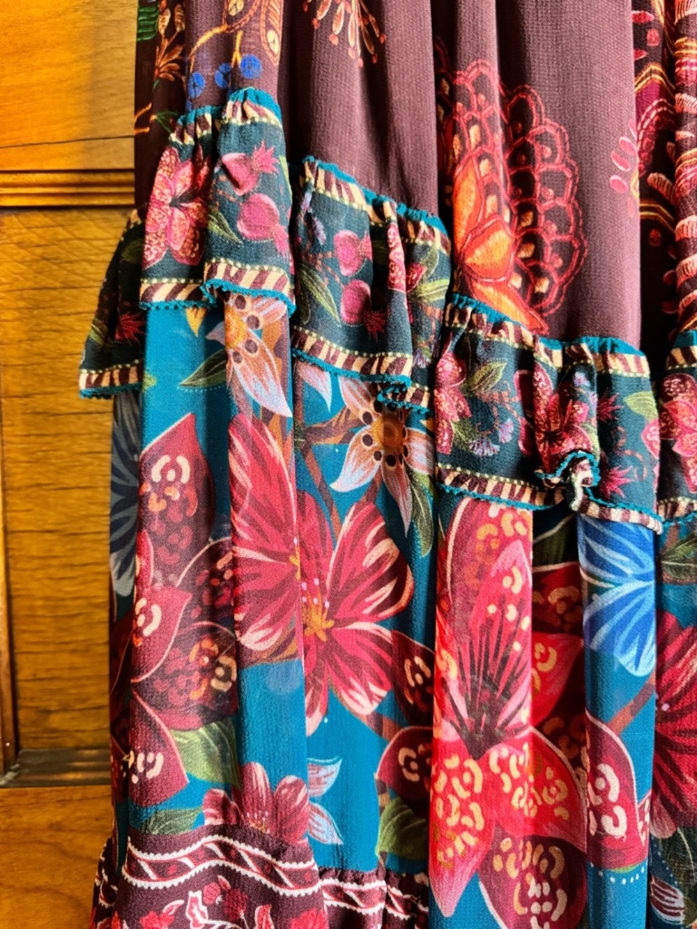Farm Rio Floral Mix Ruffle Maxi Skirt - Picture 4 of 5